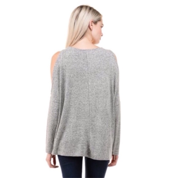 Heather Gray Cold Shoulder Long Sleeve Knit Sweater - Picture 2 of 2
